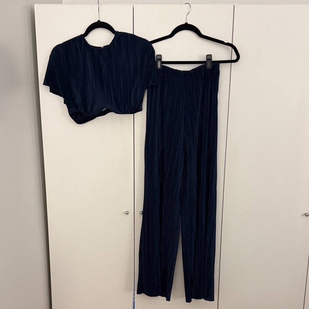 Onia Pleated Wide-Leg Jumpsuit Set - Navy